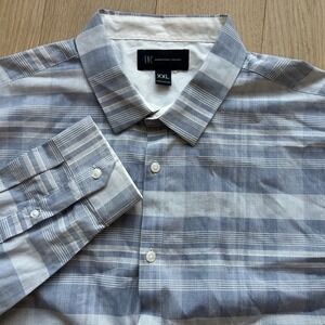 INC International Concepts Button Down Shirt XXL Blue Striped Long Sleeve Preppy